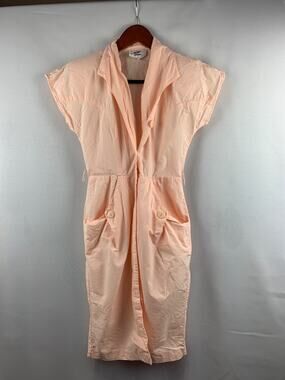 Vintage Peach Short-Sleeve Button-Front Wild Dress Size M